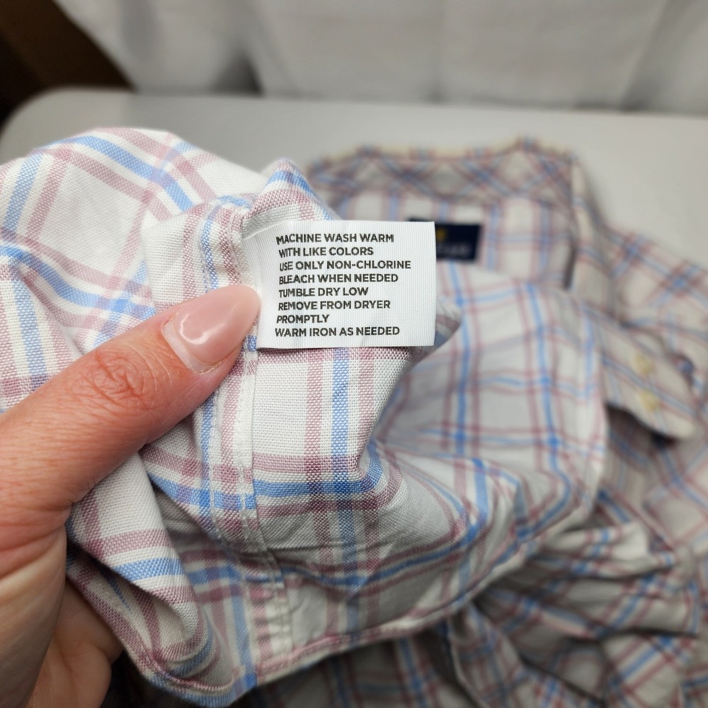 Stafford Button Down Shirt Mens XXL White Blue Burgundy Plaid Coolmax Regular - Picture 8 of 9